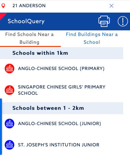Schools with 1 km to 2 km of 21 Anderson